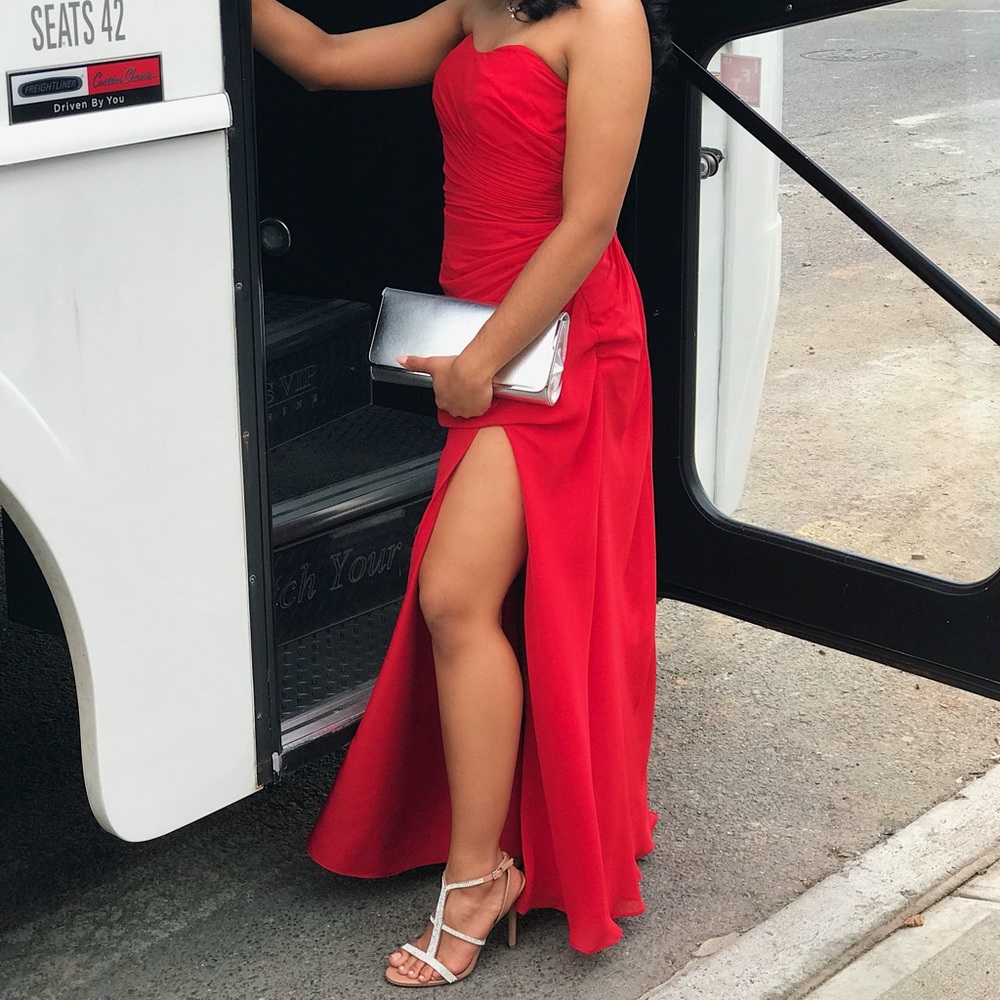 Red Designer Length Dress